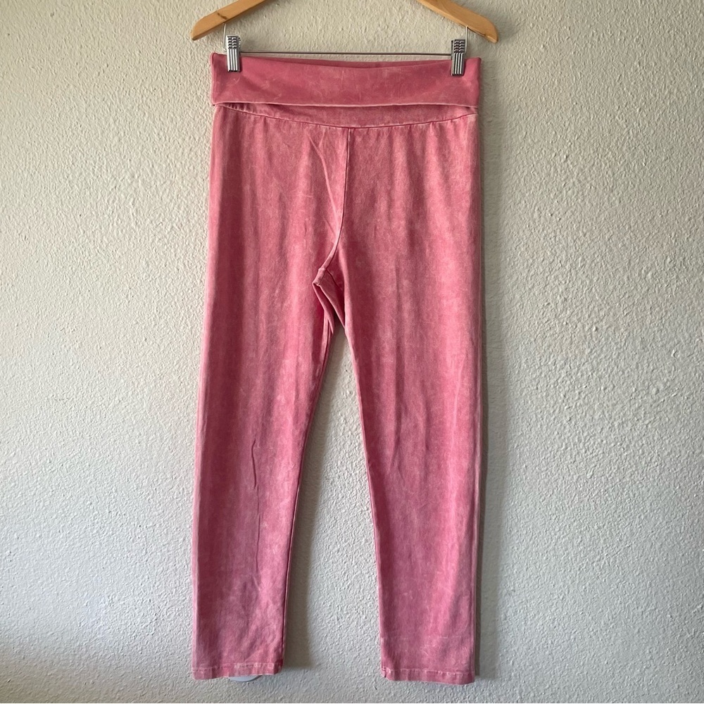 Chatoyant Foldover Waist Leggings Women’s L Pink Cropped Casual Comfort Cotton